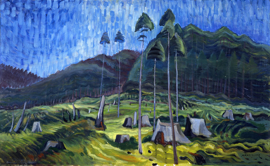 Odds and Ends (1939) by Emily Carr reflects themes of deforestation, environmental change, and the resilience of nature.