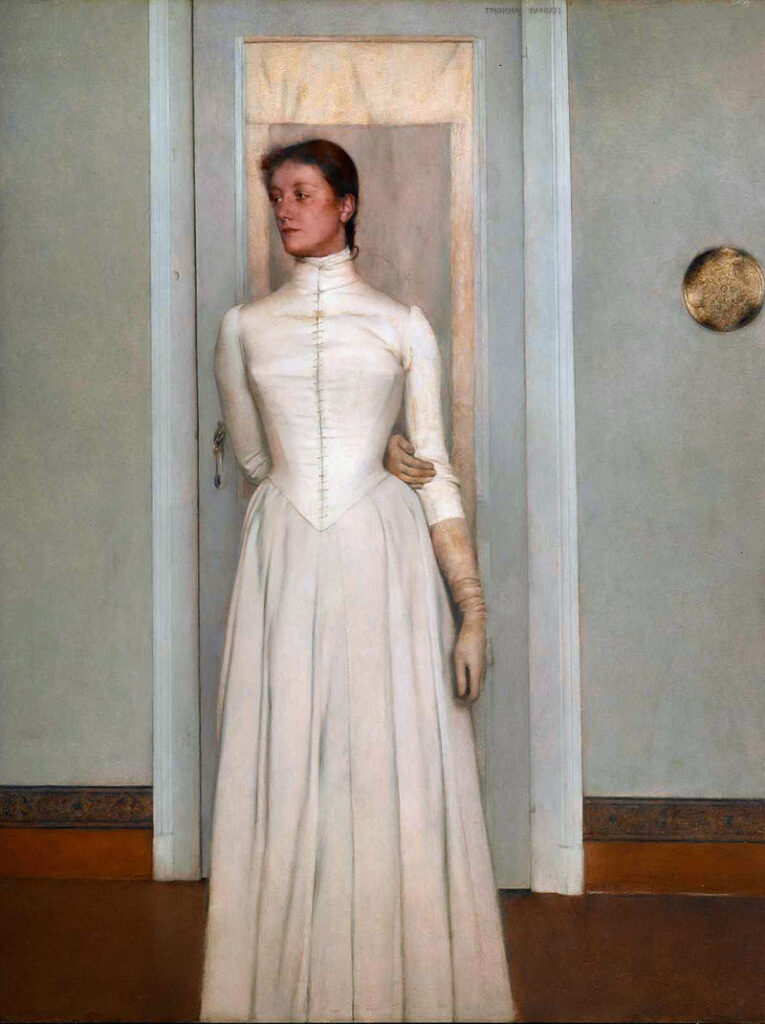 Portrait of Marguerite Khnopff (1887) reflects themes of idealization, emotional distance, and introspection.