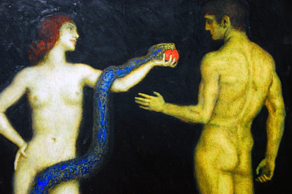Adam and Eve (1920) reflects the Symbolist movement’s fascination with mythology, biblical themes, and psychological depth.