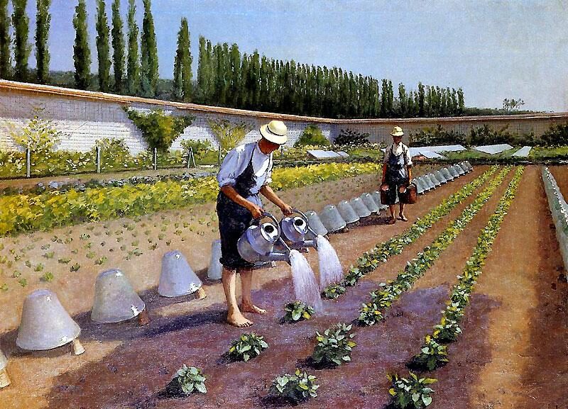 Les Jardiniers (1875) by Gustave Caillebotte reflects themes of labor, nature, and realism.