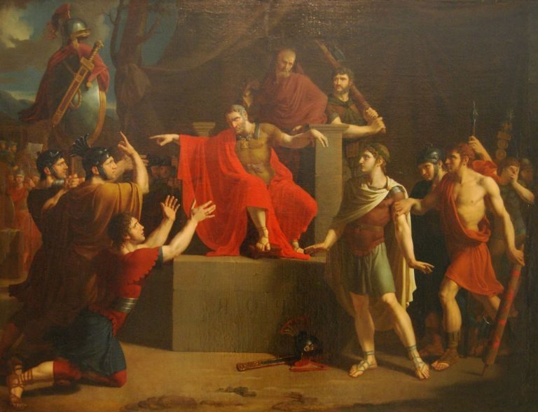 Brutus condamne ses fils à mort, 1785 reflects Revolutionary ideals, celebrating republican virtue over personal emotion.