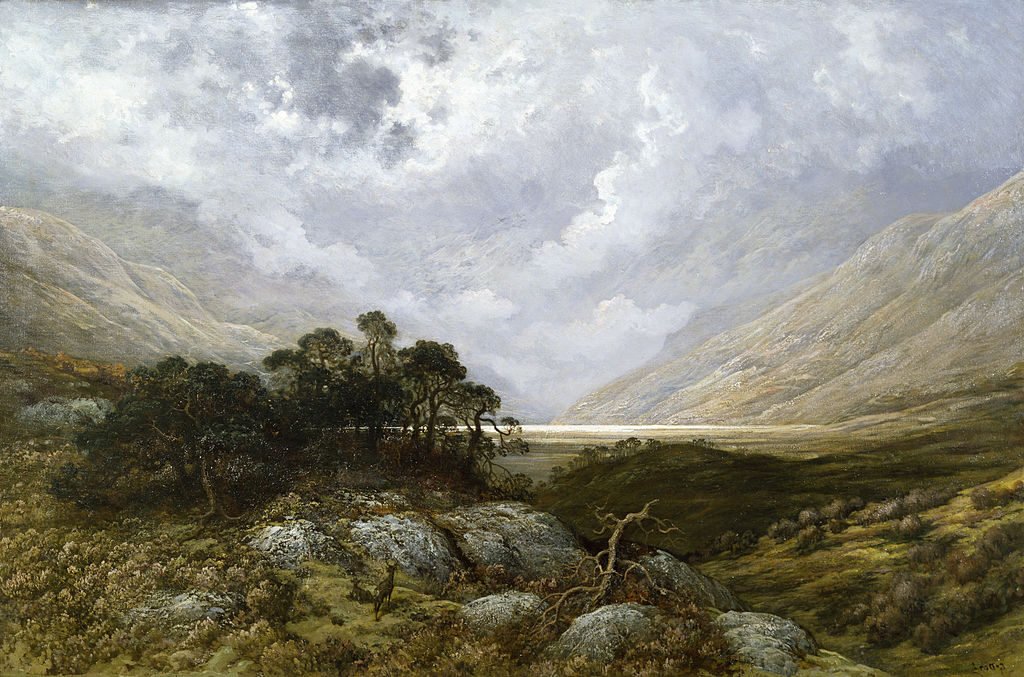 Landscape in Scotland (ca. 1878) by Gustave Doré reflects themes of grandeur, solitude, and the untamed beauty of nature. 