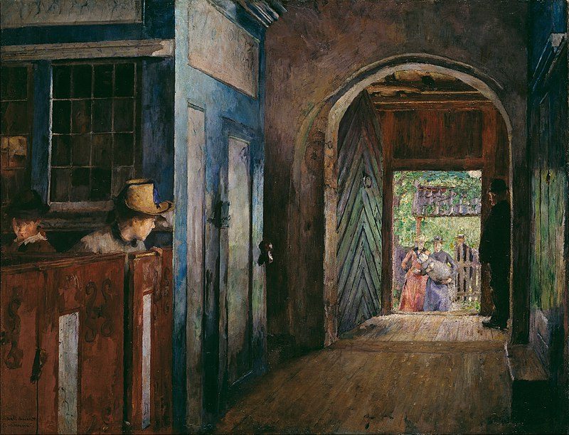 Barnedåp i Tanum kirke (1892) reflects a deeply spiritual and communal moment centered around a christening ceremony.