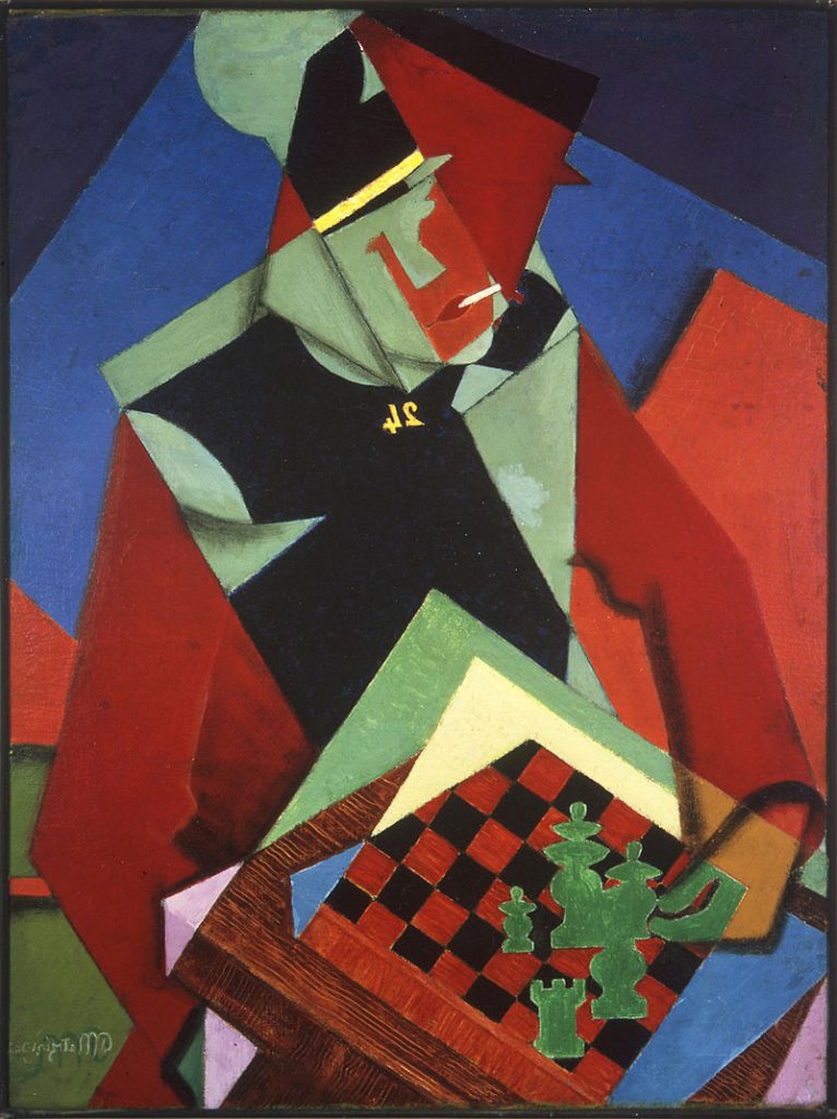 Soldat jouant aux échecs (Soldier at a Game of Chess, 1914–15) demonstrates Metzinger’s transition toward a more structured, refined Cubist style .