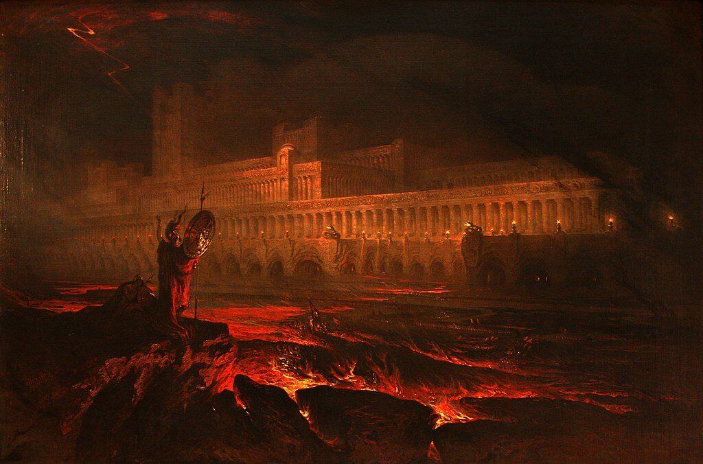 Pandemonium (1841) by John Martin reflects themes of chaos, power, and the grandeur of evil.