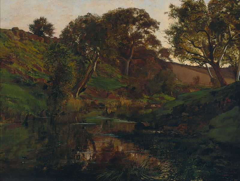 Ashton's Evening, Merri Creek (1882) evokes the calm, serene atmosphere of an Australian evening by the creek.
