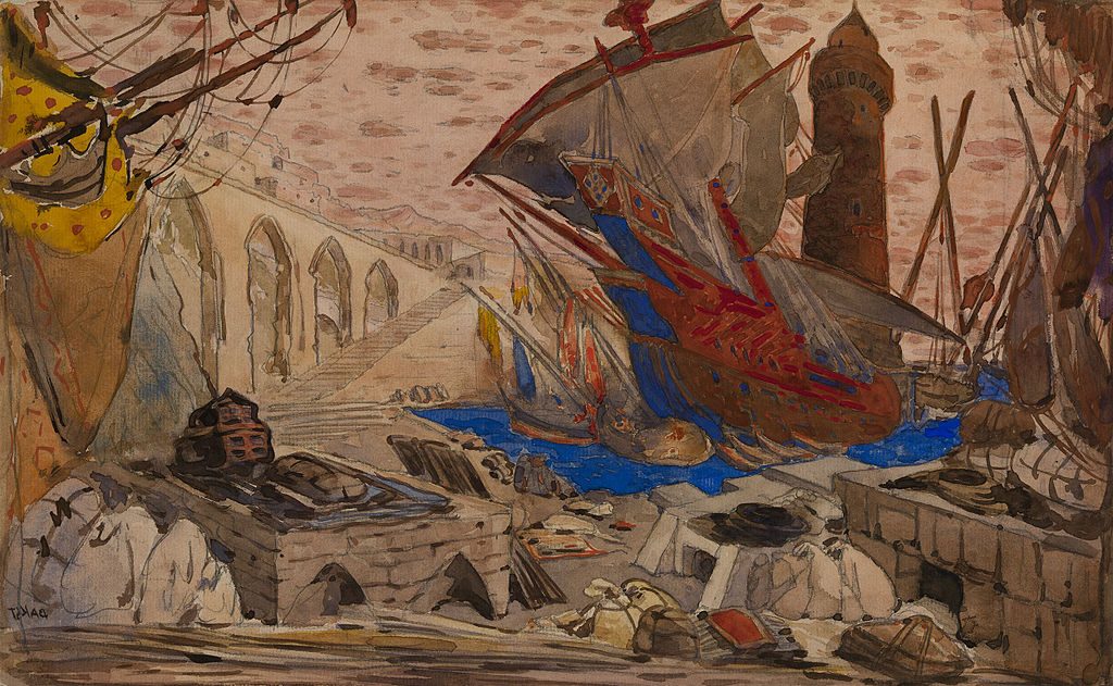 Stage design for La Pisanelle où la Mort parfumée by Gabriele D'Annunzio