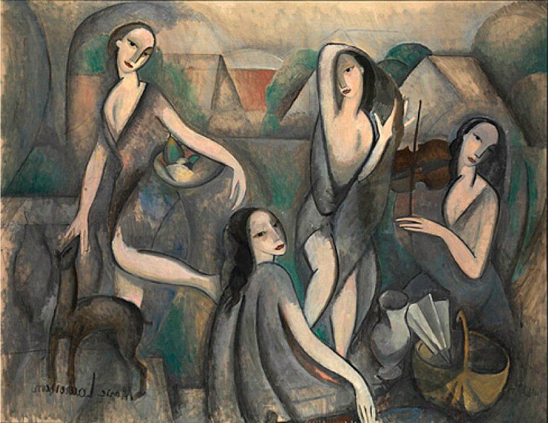 Les jeunes filles" (Young Girls) exemplifies Laurencin's ability to blend Cubist influences with her personal artistic vision