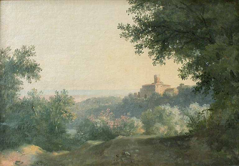 View of the Palace of Nemi, circa 1780 showcases his mastery in atmospheric perspective, light, and composition.