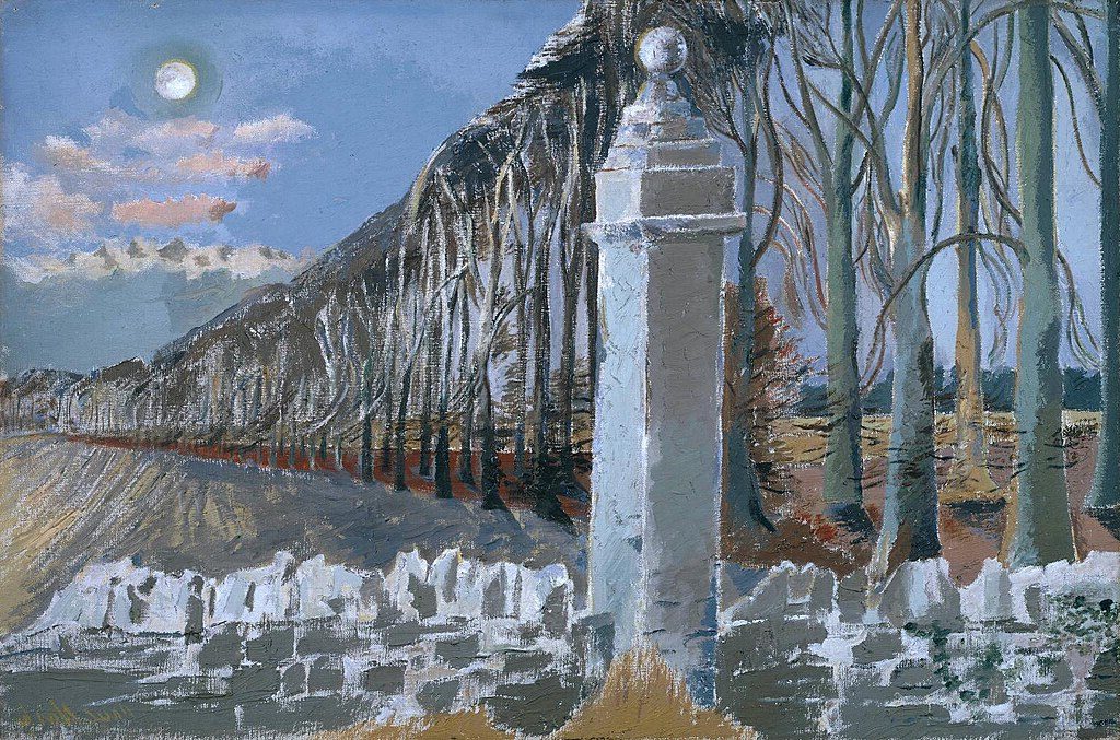 Pillar and Moon (1932–1942) reflects his fascination with symbolism, dreamlike landscapes, and the interplay between nature and architecture.