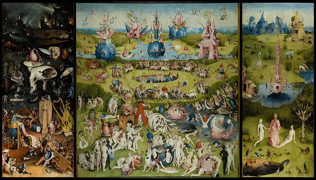 The Garden of Earthly Delights (c. 1495–1505)  reflects themes of sin, temptation, and the consequences of indulgence.