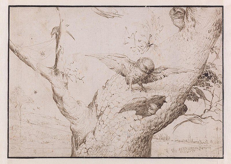 The Owl's Nest by Hieronymus Bosch reflects themes of wisdom, secrecy, and potential danger.