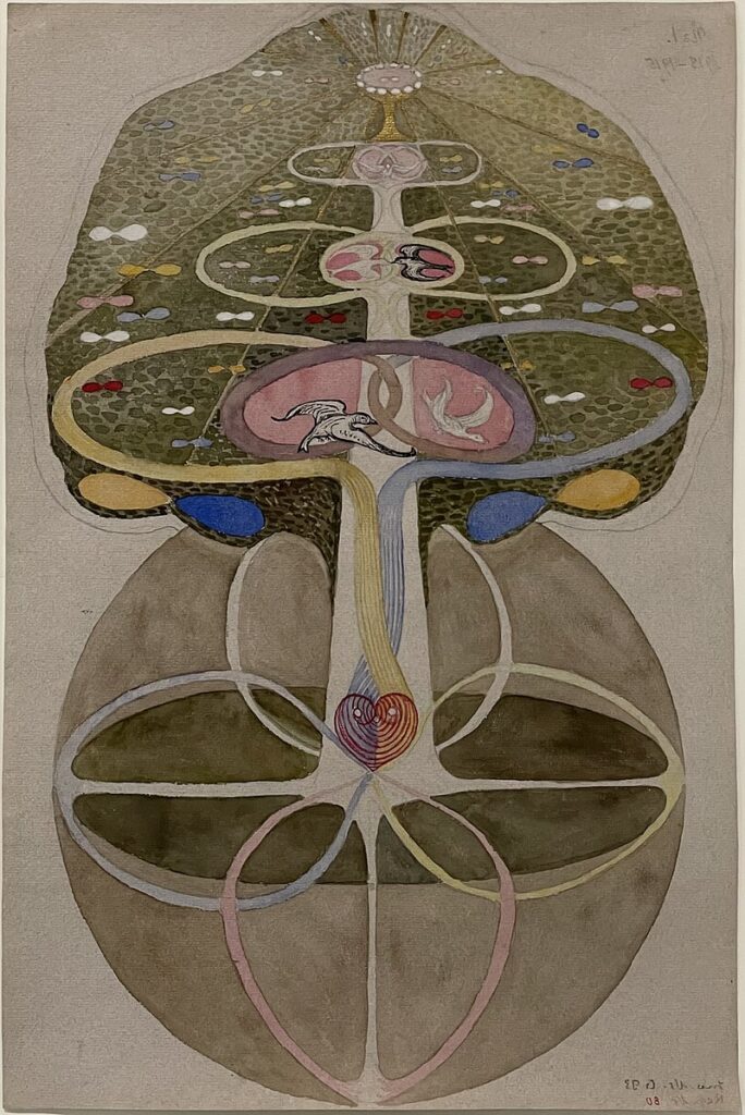 Tree of Knowledge, No. 1 (1913–1915) reflects themes of spiritual enlightenment, duality, and the search for higher wisdom. 