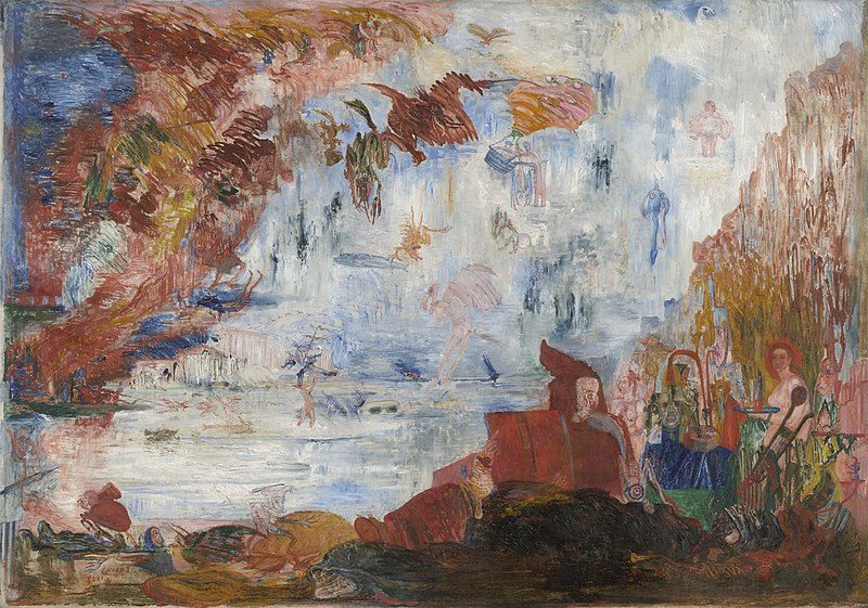 Tribulations of Saint Anthony (1887) showcases Ensor’s fascination with the grotesque, the macabre, and the absurd.