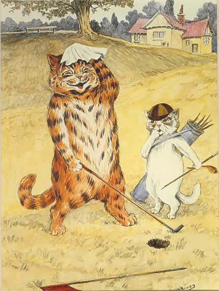 Louis Wain’s Cats Playing Golf (1905)  reflects themes of humor, anthropomorphism, and social satire.