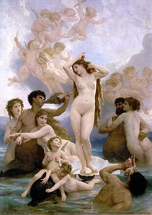 The Birth of Venus (1879) reflects themes of mythology, beauty, and idealized femininity.