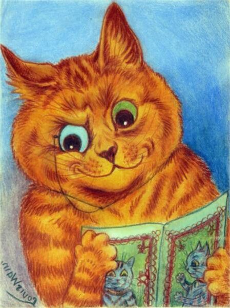 A Good Read by Louis Wain reflects themes of intellect, curiosity, and whimsy.