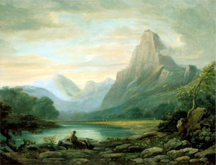 A Welsh Valley is likely an example of his celebrated landscape painting, capturing the beauty and drama of the natural world.