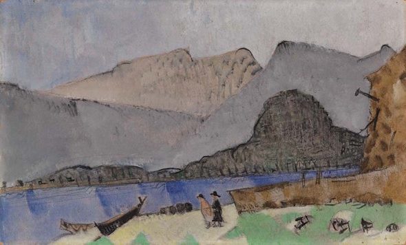 Mountains with Two Figures by Ukrainian artist Alexis Gritchenko, created in 1923