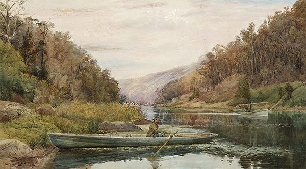 Boatman on the Hawkesbury River, at Cole and Candle Creek, near Akuna Bay (1883) captures the serenity and beauty of Australia's landscape.