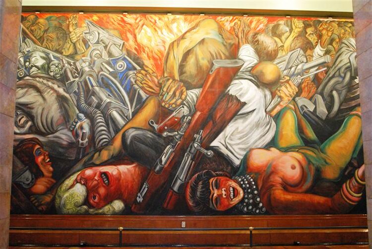 Catharsis (1934) by José Clemente Orozco critiques modern society’s chaos, violence, and moral decay in a powerful visual narrative.