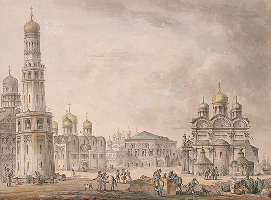 Cathedral Square of the Moscow Kremlin, 1797 reflects his admiration for historical Russian architecture while aligning with his Neoclassical vision.