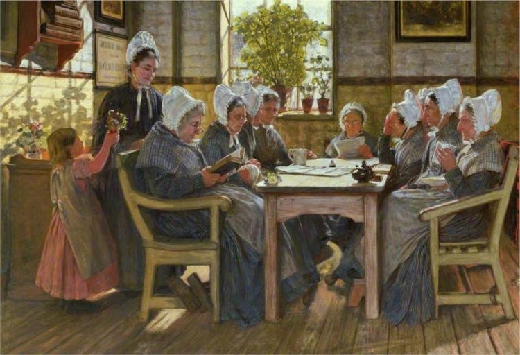 Chelsea Workhouse: A Bible Reading (Our Poor) (1877) reflects themes of poverty, community, and solace found in faith.