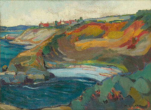 Chemainus Bay, Vancouver Island (1924–1925) reflects themes of nature, Indigenous culture, and the spirit of the Canadian landscape.
