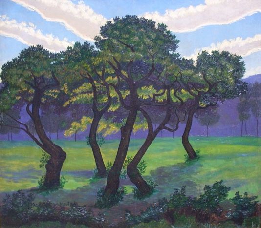 Convivio (Vecchi Castagni) (1945) reflects a shift in the artist’s style toward a more naturalistic and introspective approach.