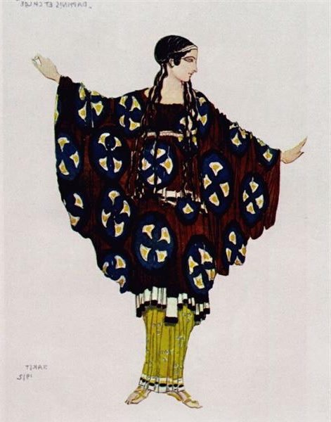 Daphnis and Chloe Costume (1912) reflects his mastery of color, texture, and historical influences.