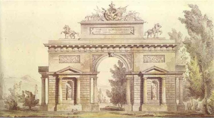 Design of a Triumphal Arch (1814) by Giacomo Quarenghi represents both military triumph and the enduring influence of classical forms.