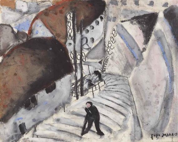 Die Treppe (The Stairs, 1907)  explores the intersection of figural abstraction and spatial relationships.