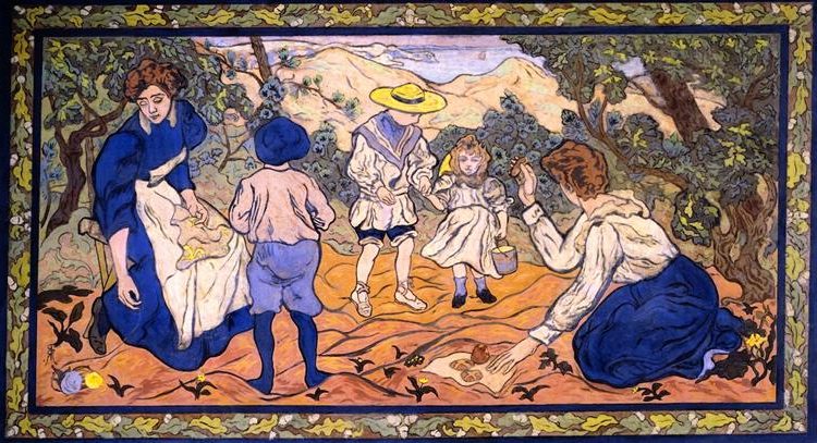 Snack among the Dunes reflects the Nabis movement’s emphasis on decorative composition, flattened forms, and harmonious color schemes. 