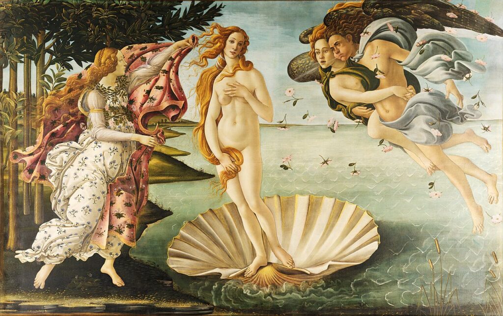 The Birth of Venus (c. 1485) by Sandro Botticelli reflects the beauty and grace of the goddess Venus