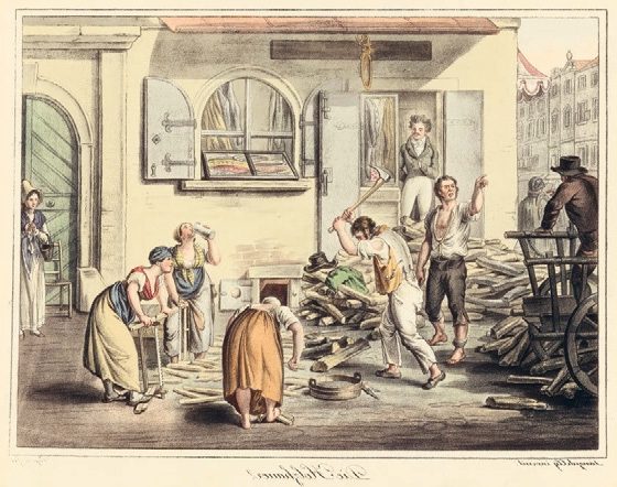 Die Holzhauer, nach Zeichnung von Josef Lanzedelly" (The Woodcutters, after a drawing by Josef Lanzedelly) from 1819
