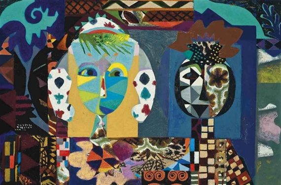 Lewis Carroll with Alice (1961) reflects her surrealist vision, intertwining fantasy and reality, much like Carroll's own literary creations.