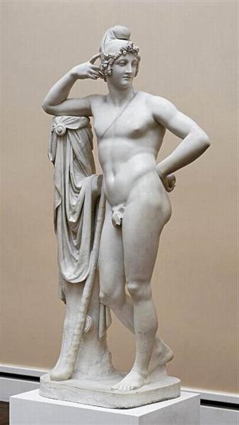 Paris (1816) exemplifies Canova’s signature elegance, refined anatomy, and smooth marble finish.