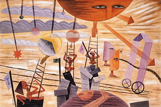 Puerta del Este (1935) by Xul Solar reflects his visionary and mystical approach to art.