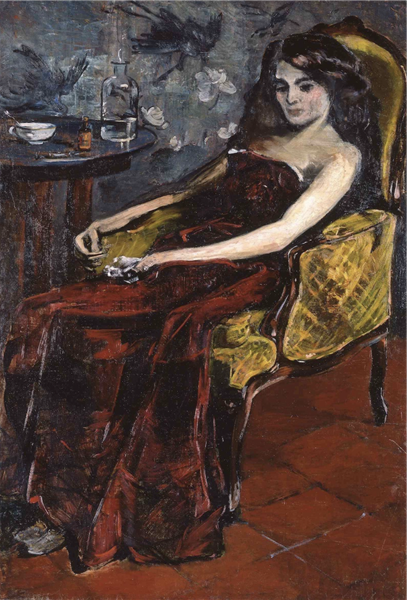 Émilie Charmy’s Jeune femme à la seringue (1898) reflects both Symbolist and Post-Impressionist influences.