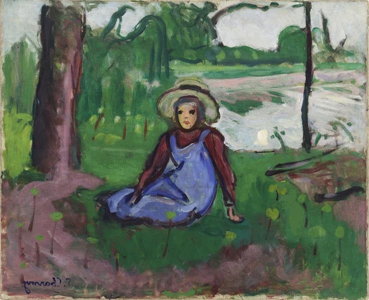Seated Figure, Corsica (c. 1907) reflects her transition into Fauvism.