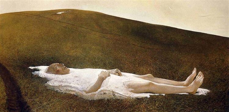 Spring (1978) by Andrew Wyeth reflects themes of mortality, renewal, and quiet introspection.