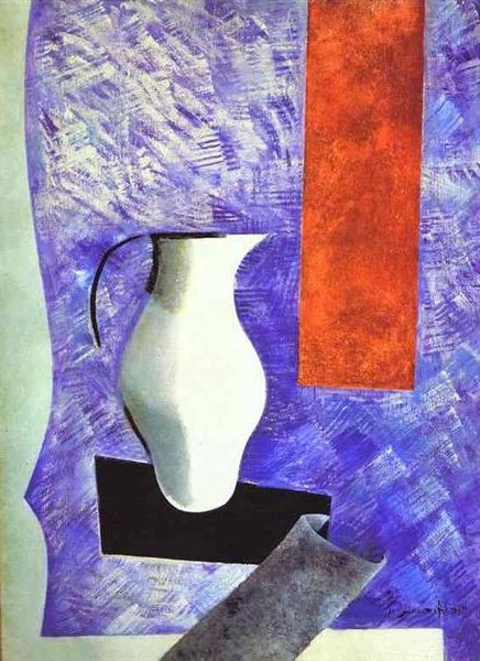 Still Life with a White Jug (1919) is a compelling example of his Cubist and Constructivist influences