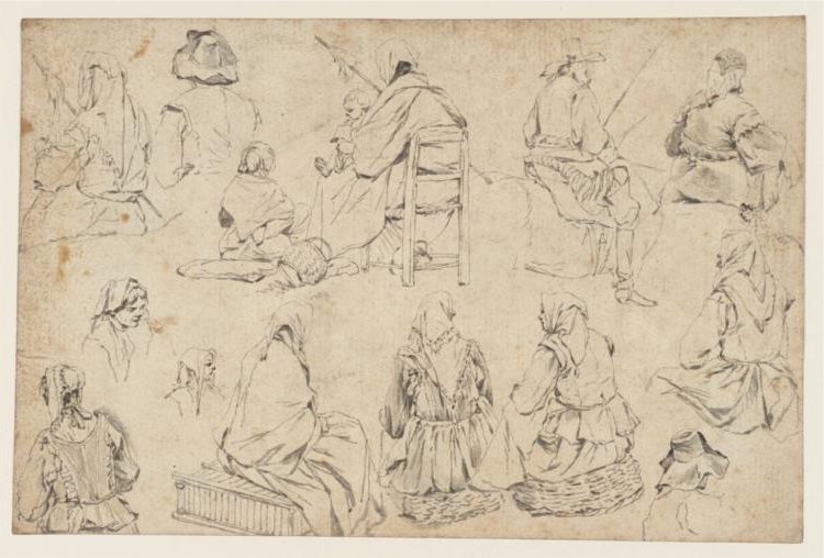 It explores both the human figure and the interaction between different social classes within a rural or pastoral setting.