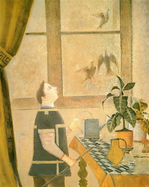 L'Enfant aux Pigeons (c.1959) reflects themes of innocence, stillness, and the quiet connection between children and nature.