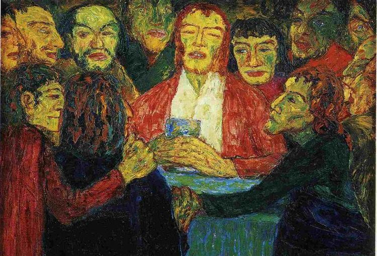 The Last Supper (1909) showcases Nolde’s bold color contrasts, raw emotion, and spiritual intensity.
