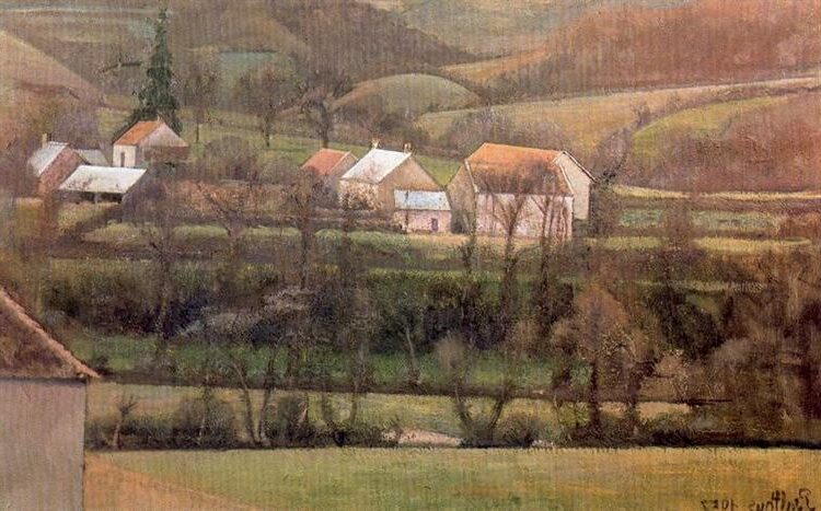 The Yonne Valley (1957) by Balthus reflects themes of tranquility, nature, and a timeless, dreamlike atmosphere. 
