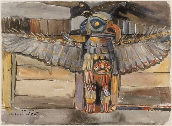 Tsatsisnukomi, B.C. (1912) by Emily Carr, a vivid portrayal of an Indigenous village in British Columbia.