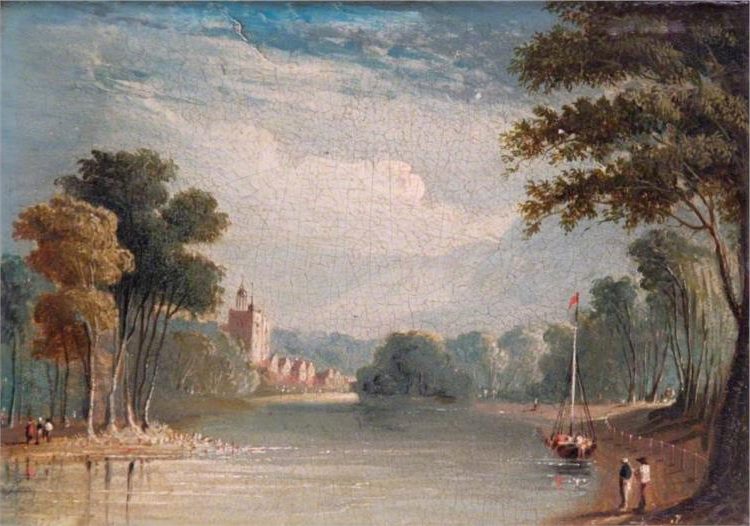 Twickenham Church, Middlesex is an example of his work as a landscape and architectural painter.