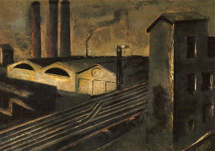 Urban Landscape with Chimneys (1921) reflects the stark, industrial transformation of the modern city.