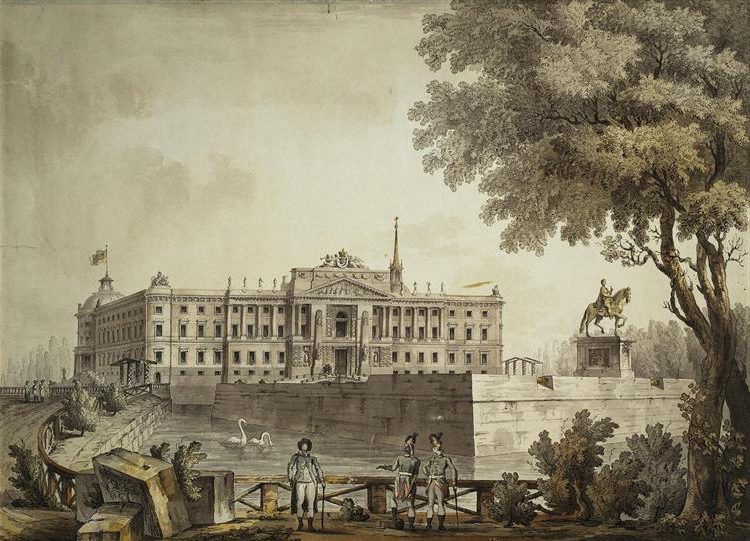 View of Saint Michael’s Palace (1801) showcases architectural grandeur, political symbolism, and the tragic fate of Emperor Paul I.